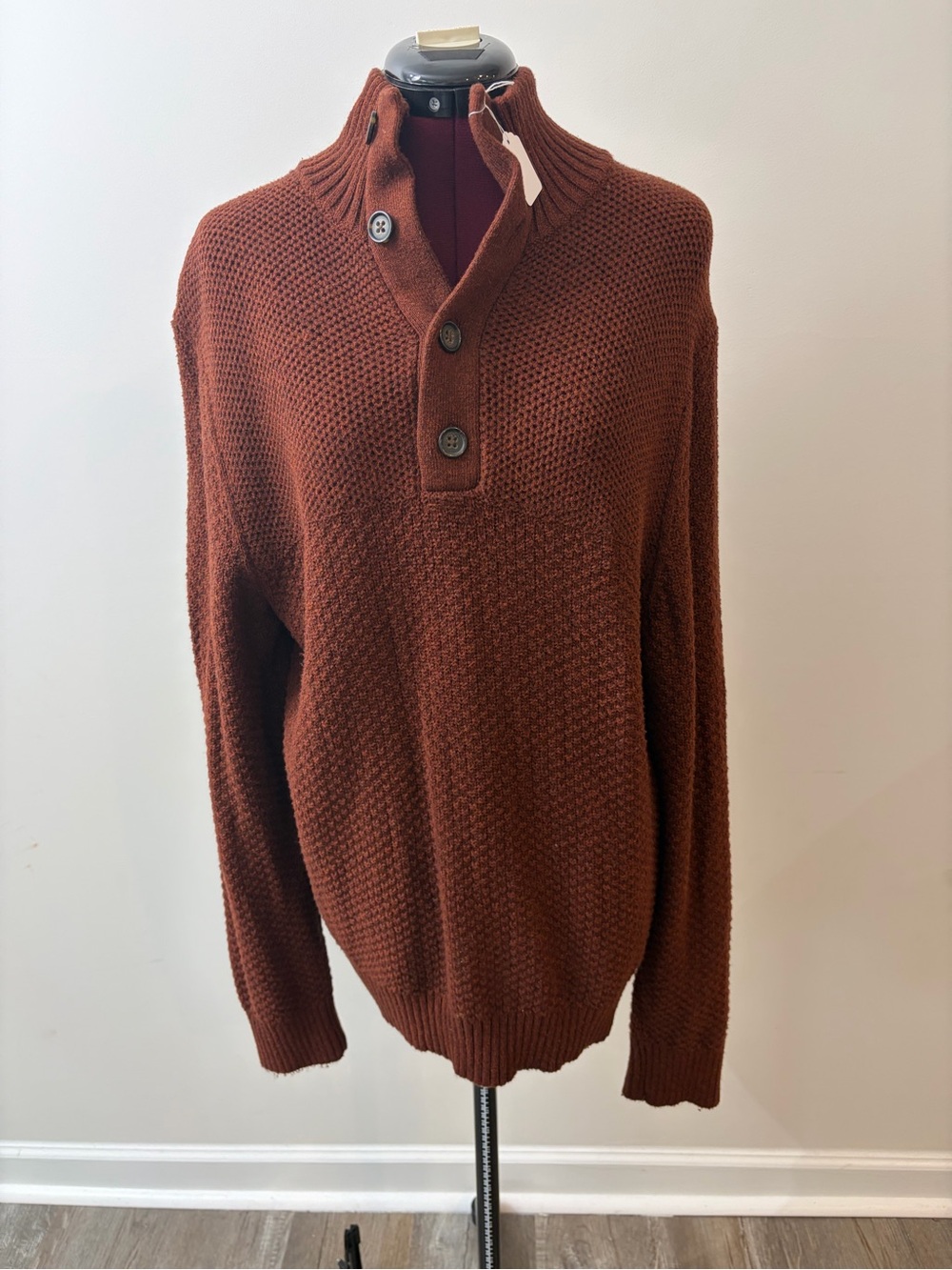 Women Shawl Collar Button Sweater - Rust Brown